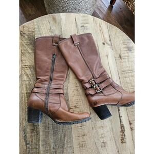 Born Women's Lewisa Brown Leather Block Heel Tall Riding Boots Size 6